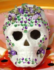 Painted Skull decorated with Ribbon Roses